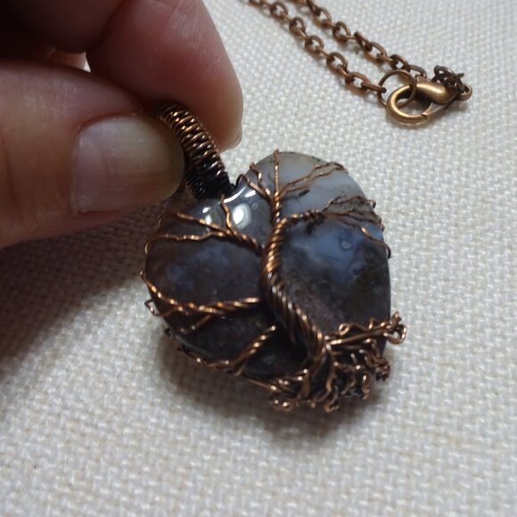 Rustic PLUM JASPER HEART Handmade COPPER WIRE-WRAPPED Pendant/Chain #887B - Picture 3 of 3